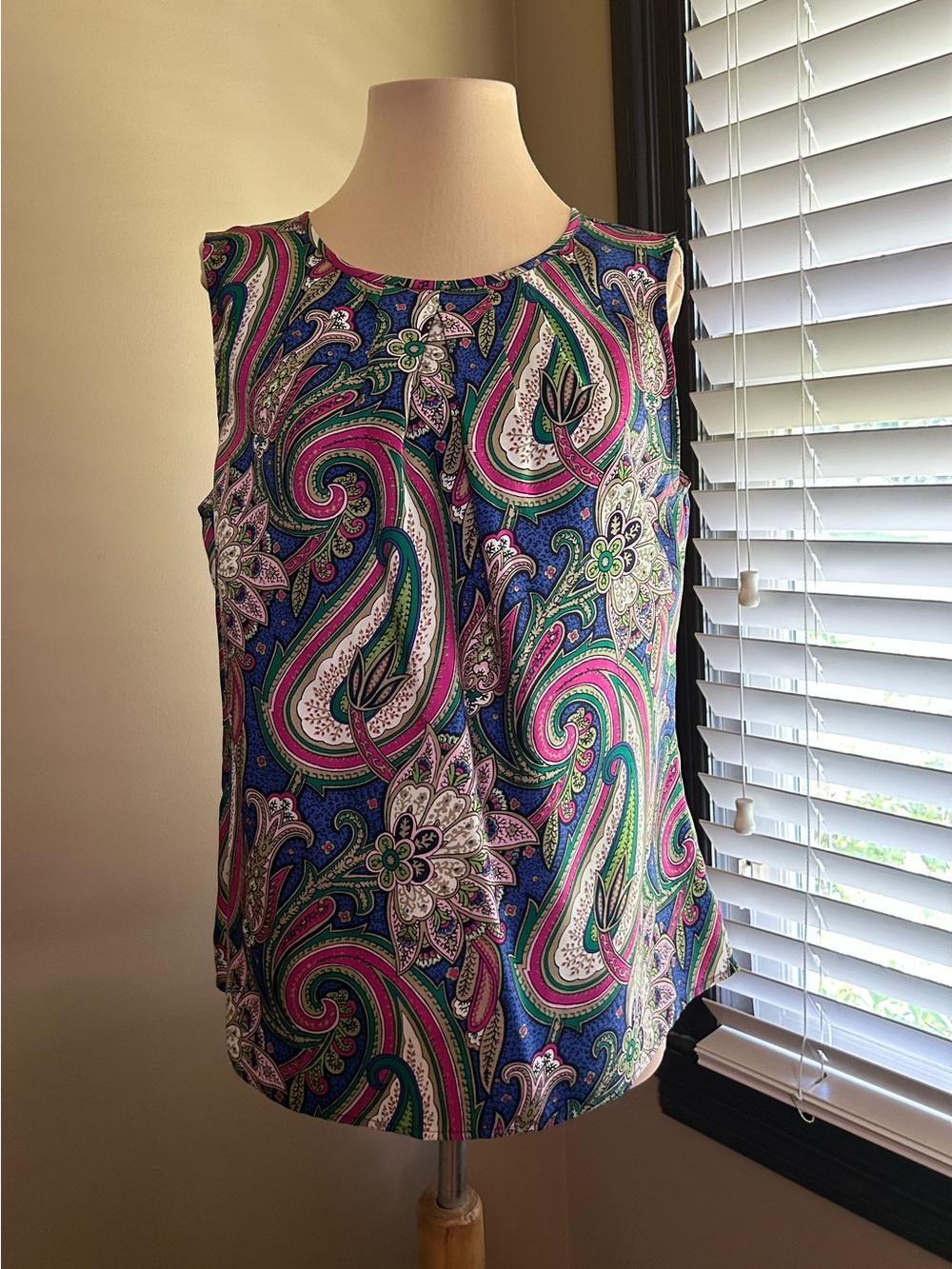 Talbots Sleeveless Silk Paisley Shell in Blue, Pink & Green
